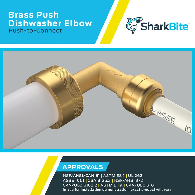 SharkBite شريحة 1/2 بوصة × 3/8 بوصة زاوية غسالة الصحون 90 درجة، MNPT، توصيل دفع تركيبة سبائك النحاس، أنبوب PEX، نحاس، CPVC، PE-RT، HDPE، U281LFA - Image 4